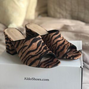 Aldo- Etelavia tiger print- calf hair slide heels - size 8.5